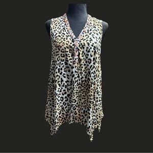 Savanna Jane Leopard Print Embroidered  V-Neck Blouse Size medium